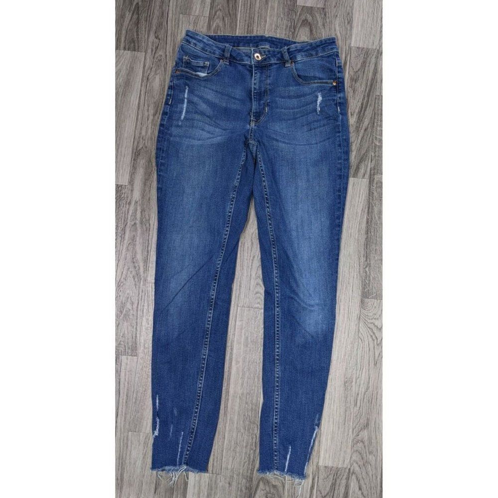 (3/$35) Divided By H&M Womens Size 8 Pockets Distressed Skinny Denim Blue Jeans